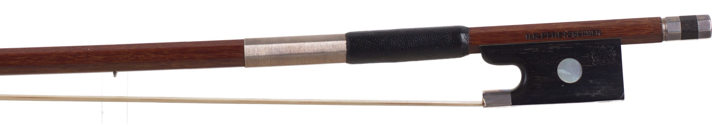A silver-mounted violin bow by H. R. Pfretzschner, Germany — frog