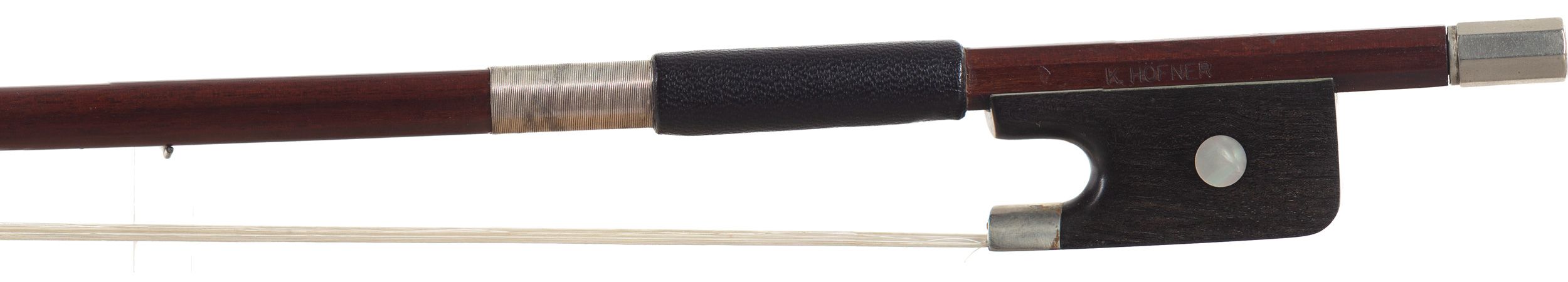 A nickel-mounted viola bow by K. Hofner — frog