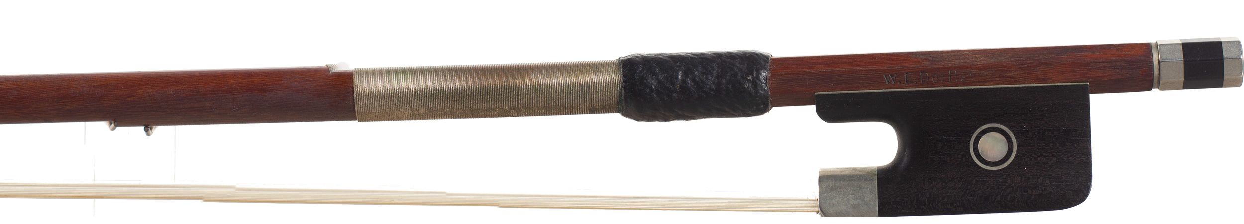 A nickel-mounted viola bow by W. E. Dorfler — frog