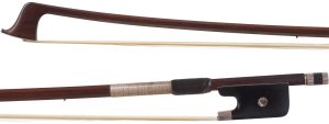 A silver-mounted cello bow by R. Weichold, Dresden — head and frog