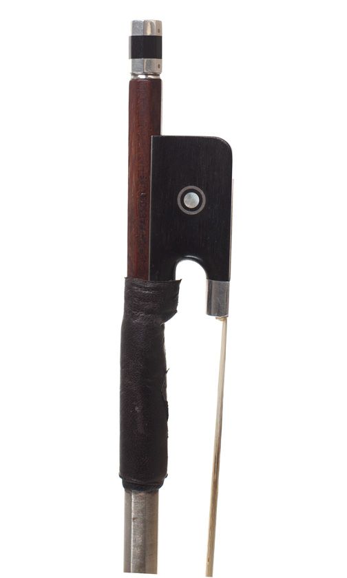 A silver-mounted viola bow by Roderich Paesold, Germany — frog detail