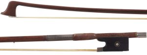 A silver-mounted violin bow by Hermann W. Prell — head and frog