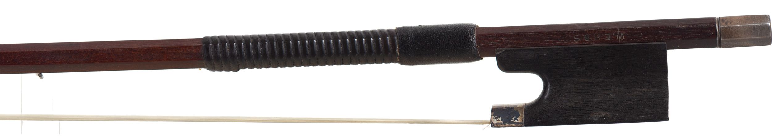 A silver-mounted violin bow by W. E. Hill & Sons, England — frog