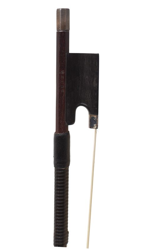 A silver-mounted violin bow by W. E. Hill & Sons, England — frog detail