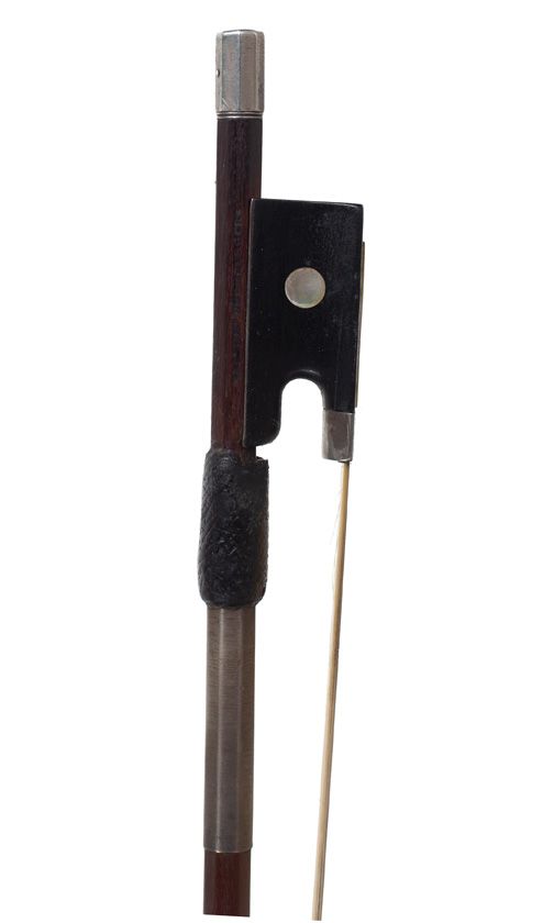 A silver-mounted violin bow by Albert Nürnberger, Germany — frog detail