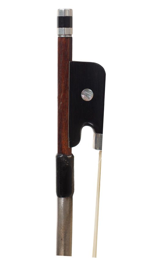 A silver-mounted cello bow by W. A. Pfretzschner, Germany — frog detail