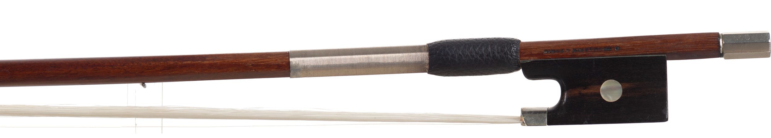 A nickel-mounted violin bow by C. A. Thomassin, Paris — frog