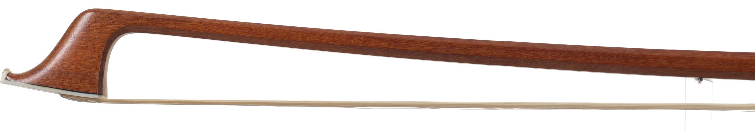 A nickel-mounted cello bow by Walter Mettal — head