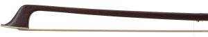 A nickel-mounted cello bow by Walter Mettal — head and frog