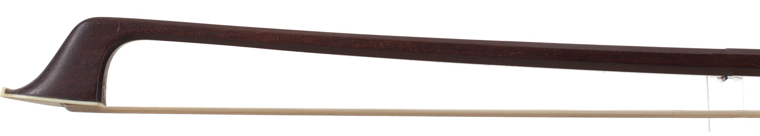 A nickel-mounted cello bow by Walter Mettal — head