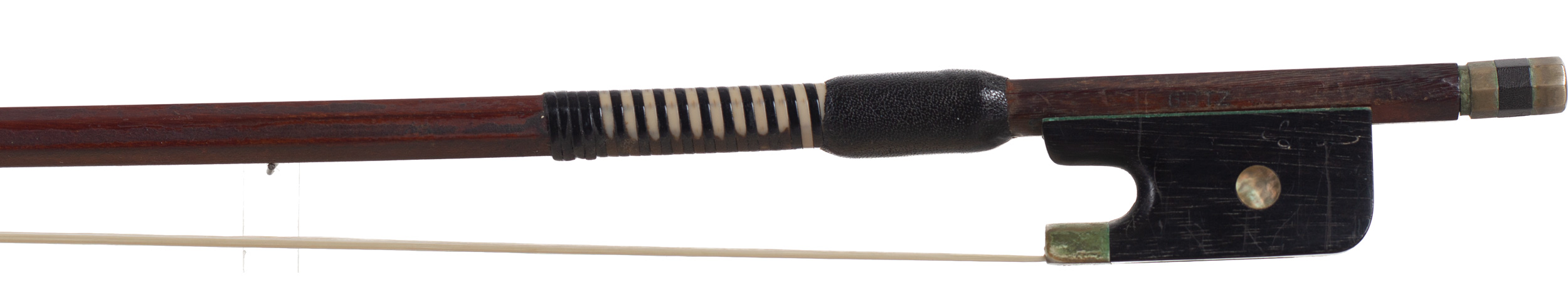 A nickel-mounted violin bow by Conrad Gotz — frog