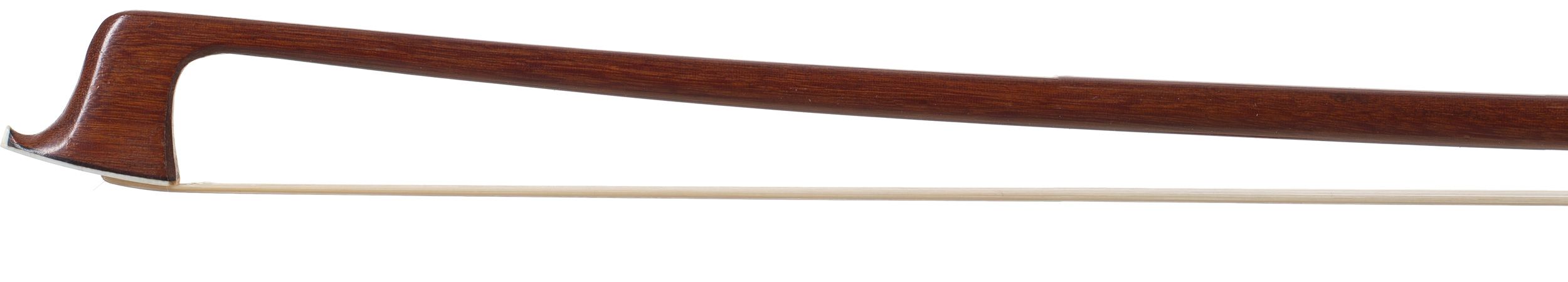 A nickel-mounted violin bow by François Lotte — head