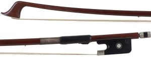 A nickel-mounted cello bow by Otto Durrschmidt — head and frog