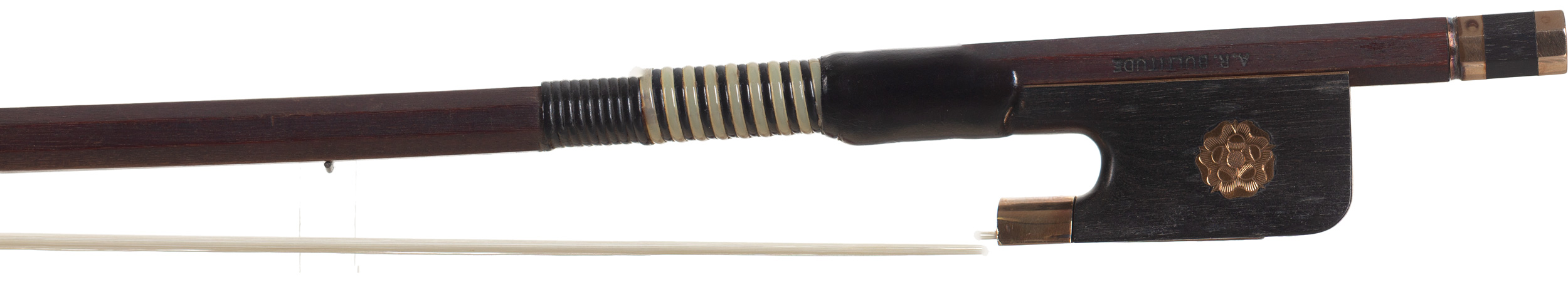 A gold-mounted cello bow by Arthur Bultitude, London — frog
