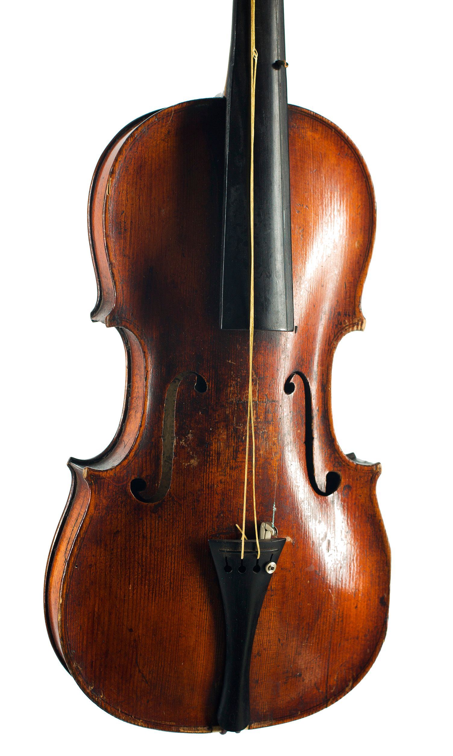 Violin, Workshop of Pretzschner, Neukirchen, circa 1790 — angled view, 20°