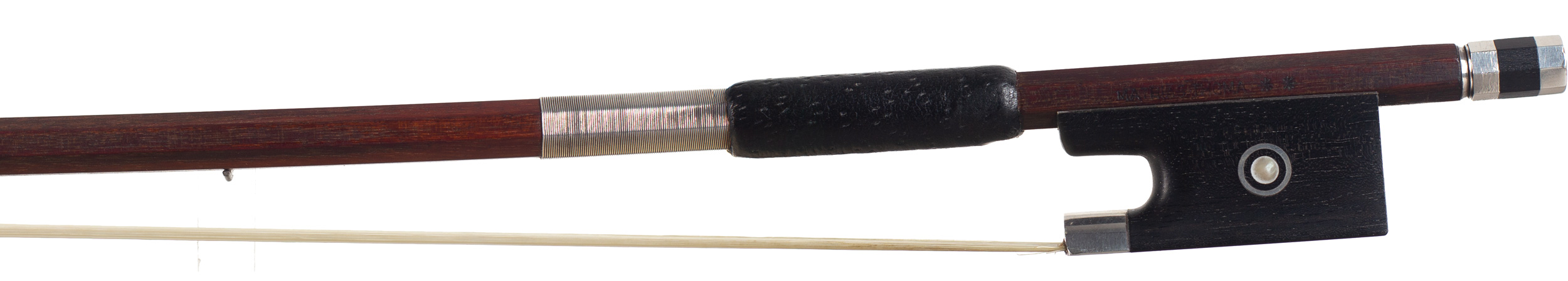 A silver-mounted violin bow by Mathias Thoma — frog