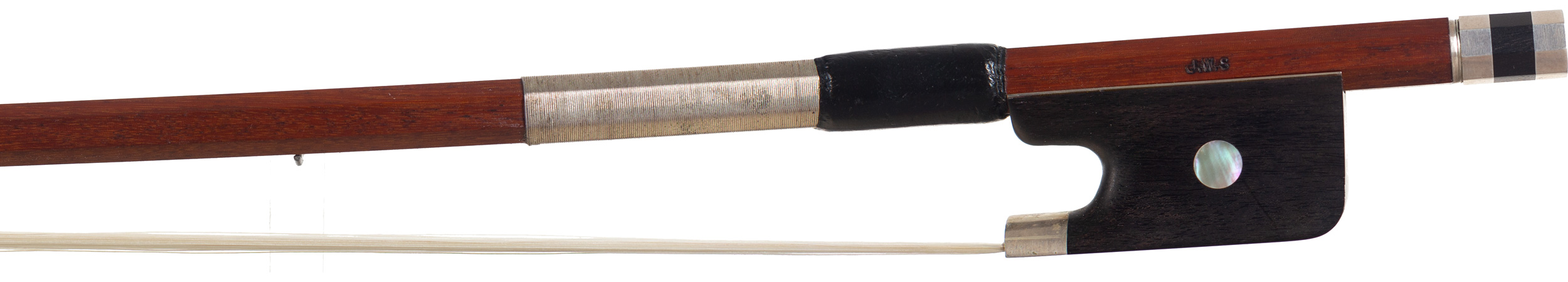 A silver-mounted cello bow by John Stagg — frog