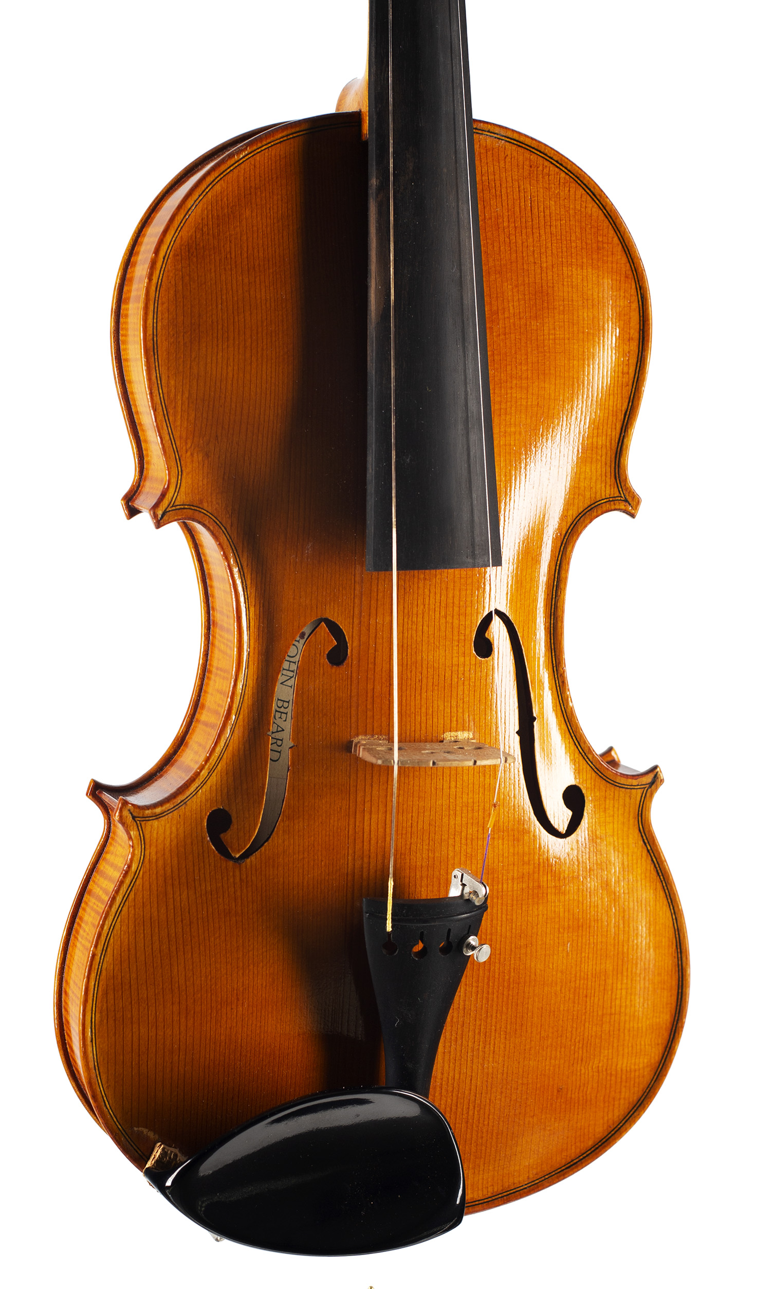 A violin by John Beard, London, 1978 — angled view, 20°