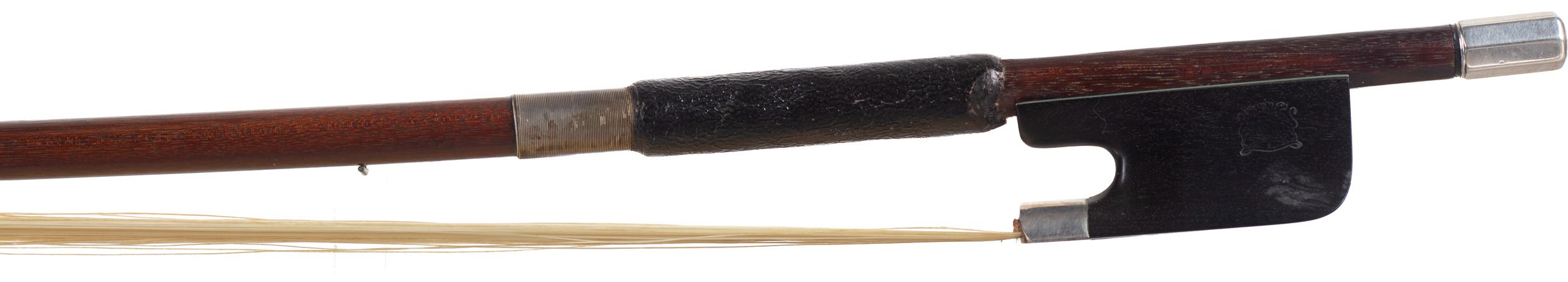 A silver-mounted cello bow by H. R. Pfretzschner, Germany — frog