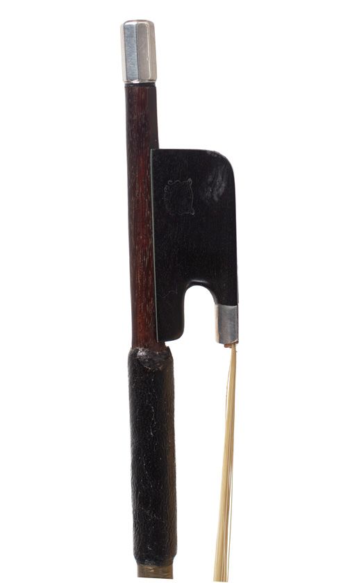A silver-mounted cello bow by H. R. Pfretzschner, Germany — frog detail