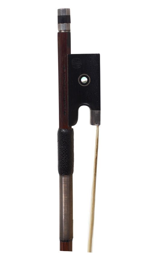 A silver-mounted violin bow by K. Gerhard Penzel, Germany — frog detail