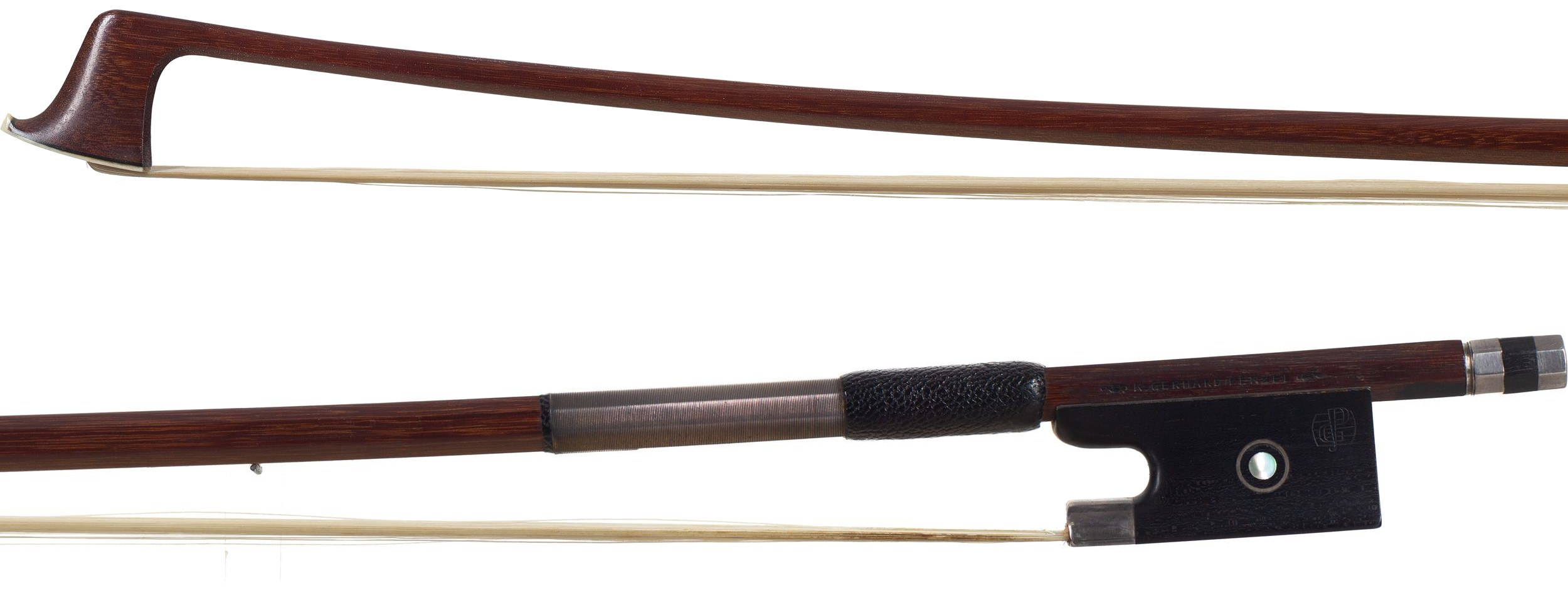 A silver-mounted violin bow by K. Gerhard Penzel, Germany — head and frog