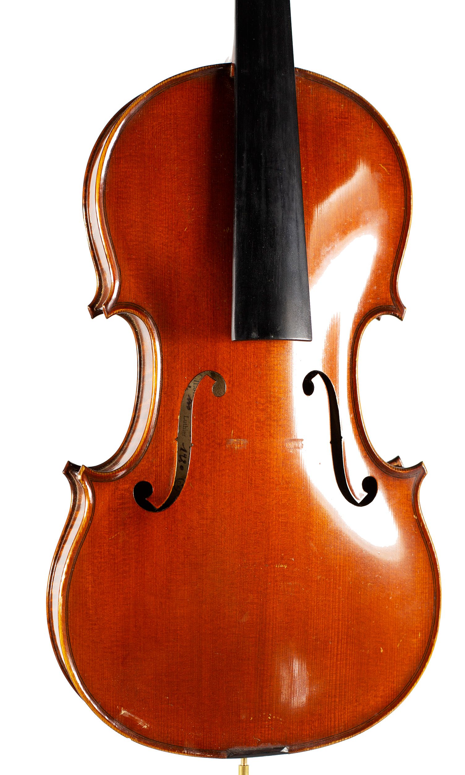 Violin by Ch. J. B. Collin-Mezin, France, 1920 — angled view, 20°