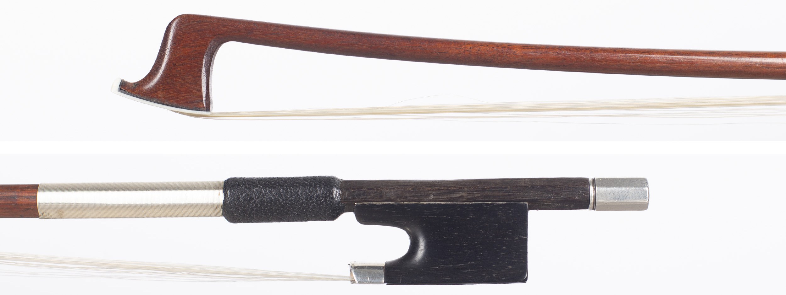 A silver-mounted violin bow by E. F. Ouchard, Père — head and frog