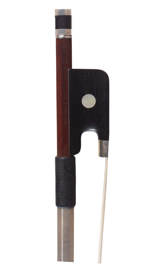 A silver-mounted cello bow by Louis Morizot — frog detail