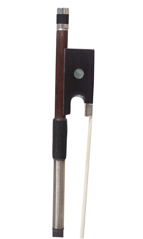 A silver-mounted violin bow by A. Lamy — frog detail