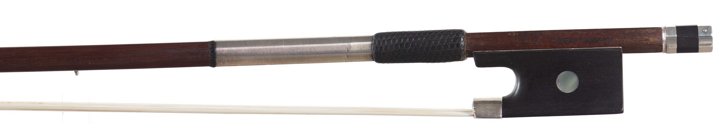 A silver-mounted violin bow by A. Lamy — frog
