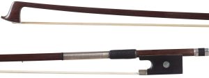 A silver-mounted violin bow by A. Lamy — head and frog