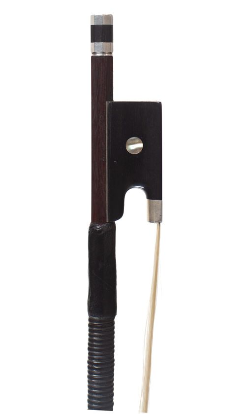 A silver-mounted violin bow by Albin Hums — frog detail