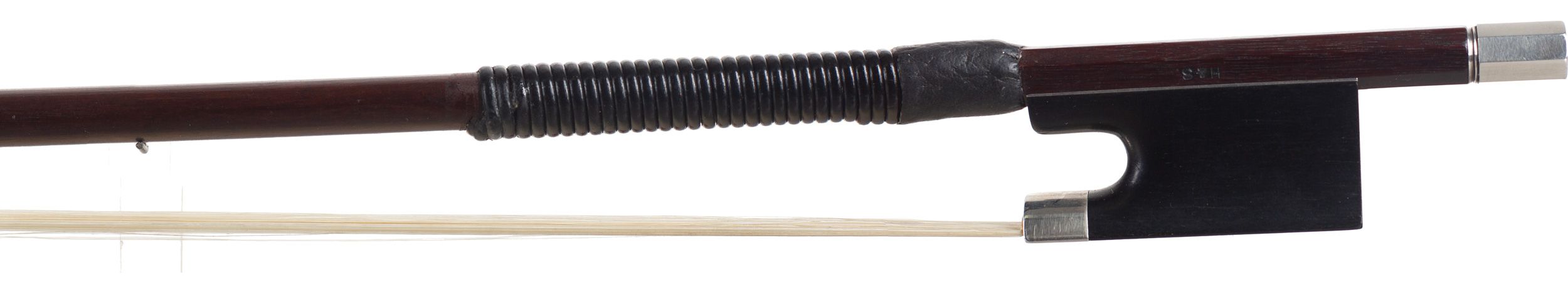 A silver-mounted violin bow by W. E. Hill & Sons, England — frog