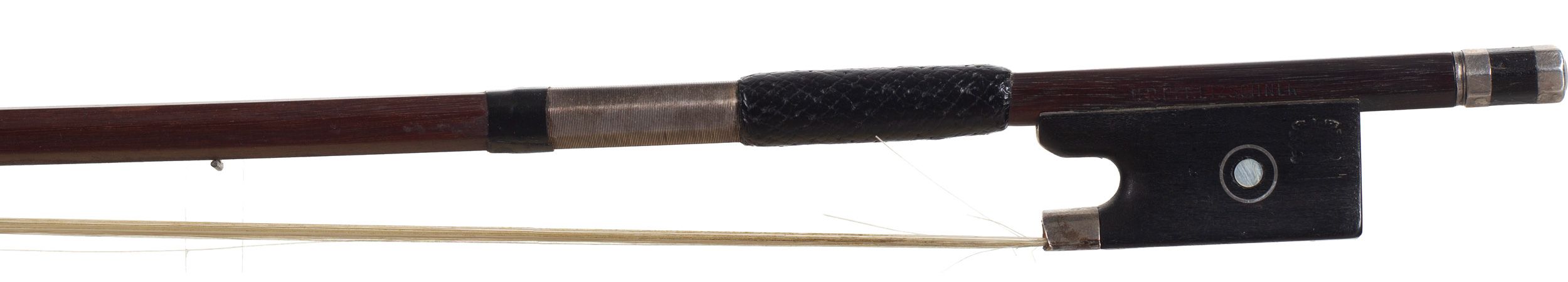 A silver-mounted violin bow by H. R. Pfretzschner, Germany — frog