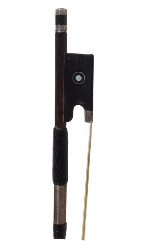 A silver-mounted violin bow by H. R. Pfretzschner, Germany — frog detail
