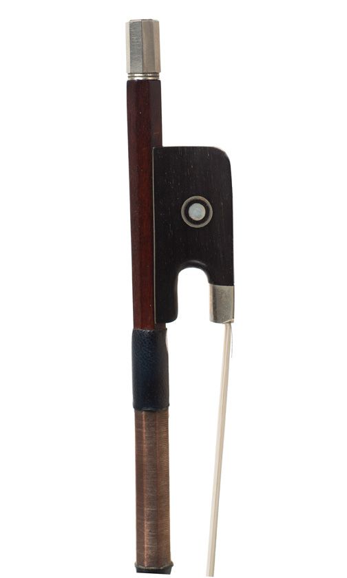 A nickel-mounted viola bow by Roger François Lotte, France — frog detail