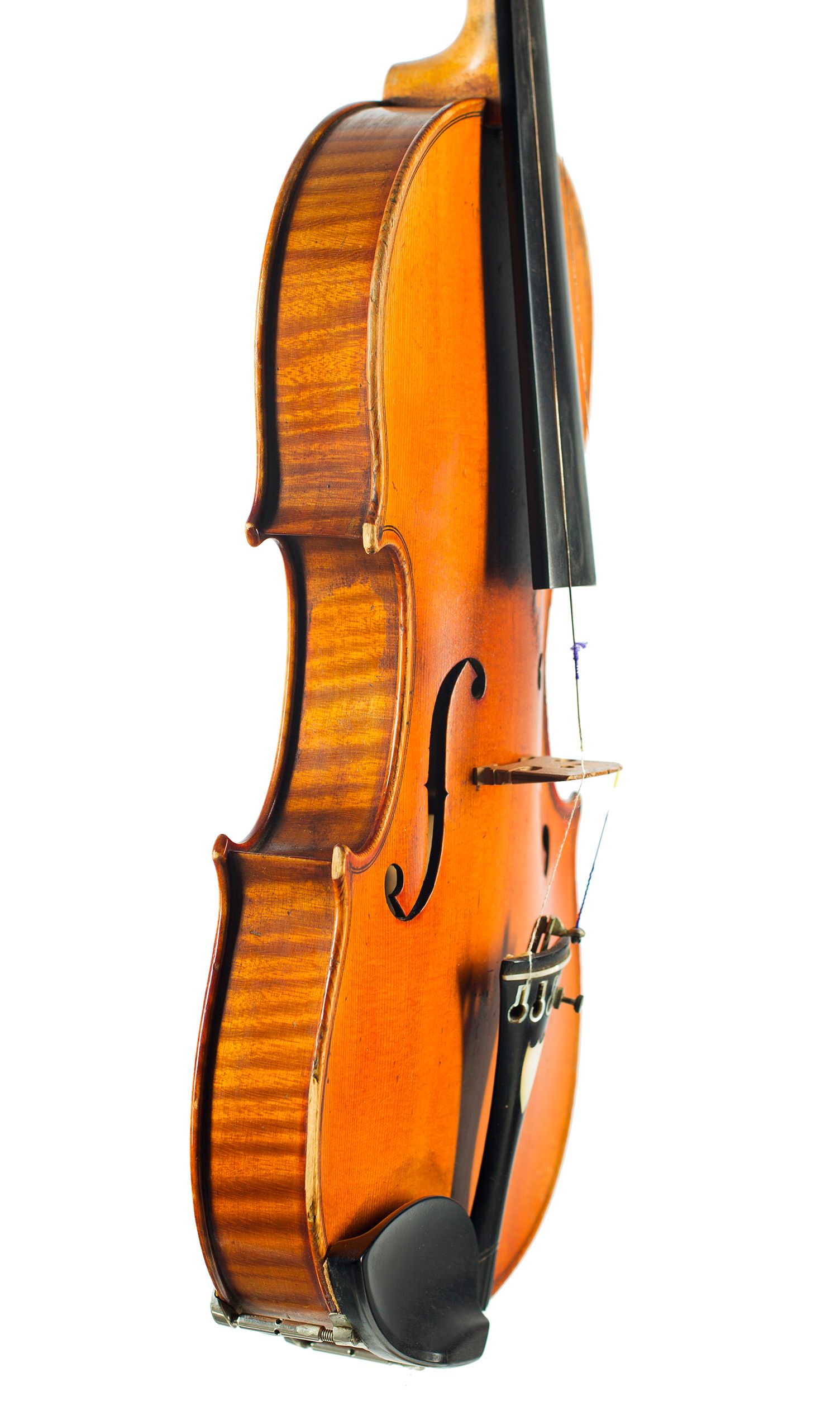 Violin by Eugene Chartreux, Lyon, 1900 — angled view, 70°