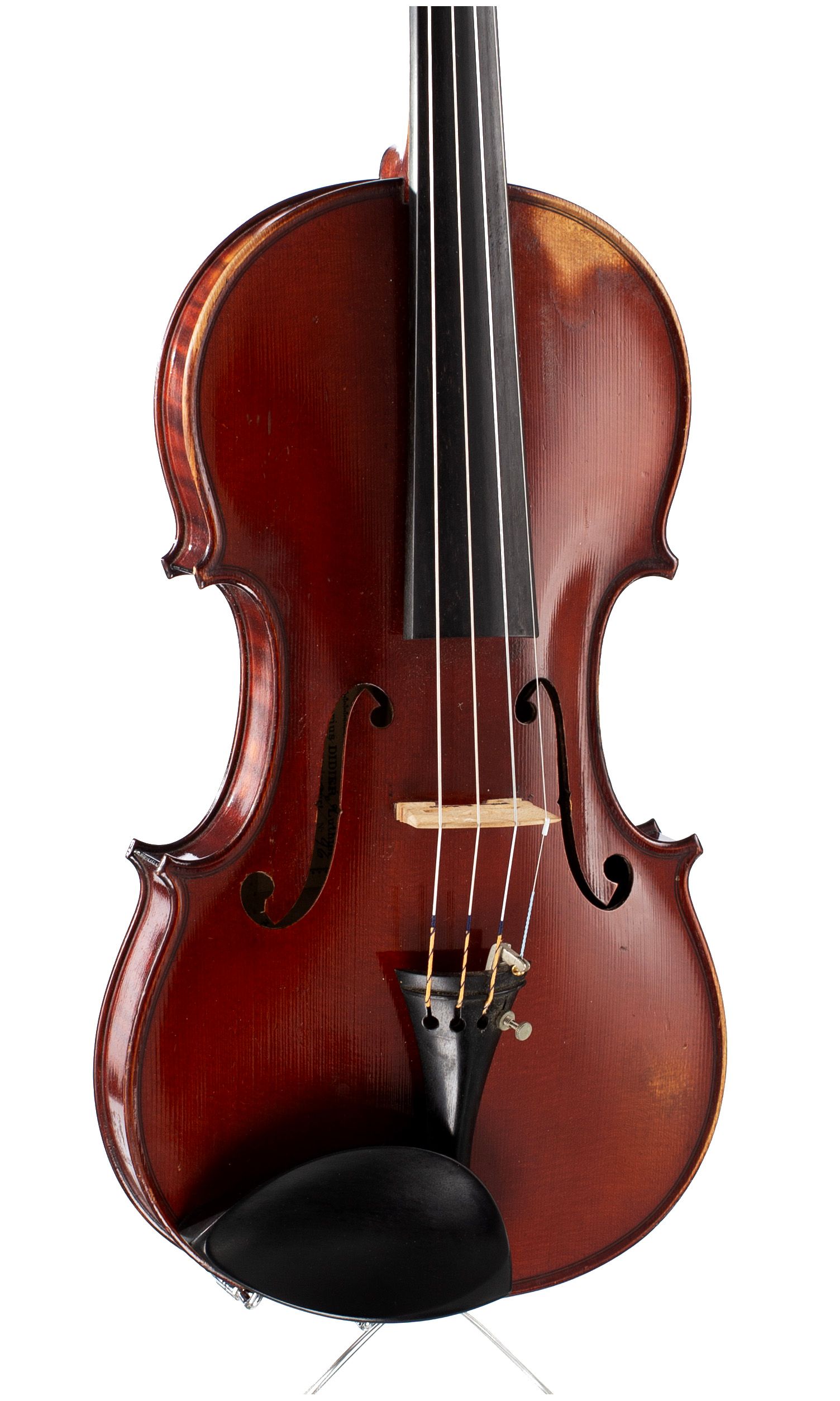 Violin by Marius Didier, Mattaincourt, 1929 — angled view, 20°