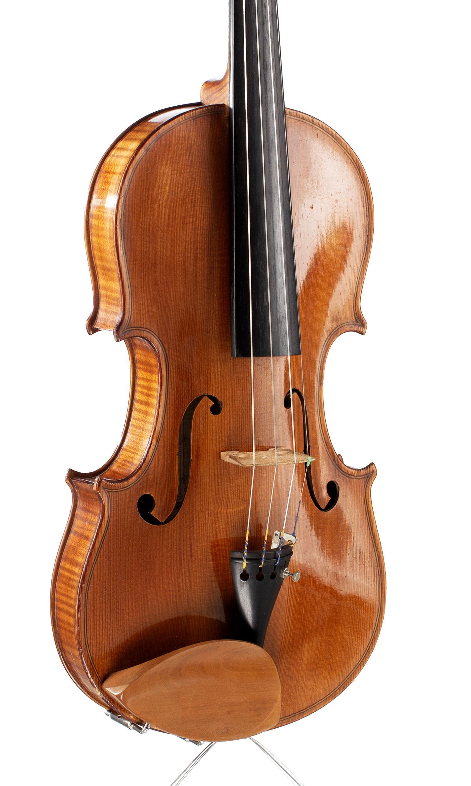 Violin by Jenny Bailly, Paris, circa 1900 — angled view, 30°