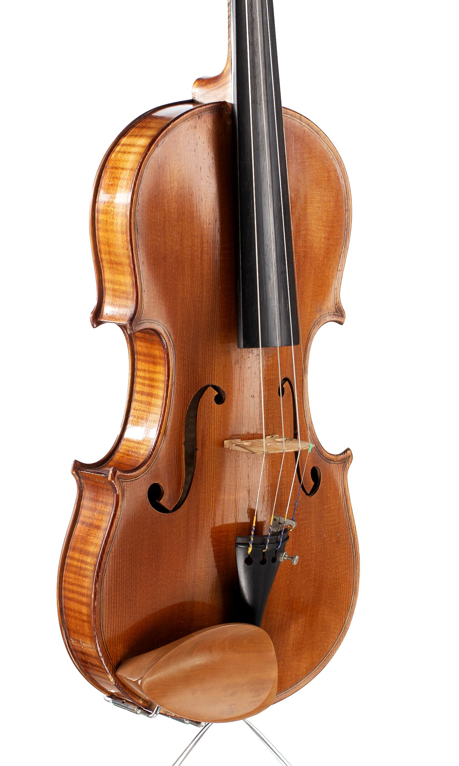 Violin by Jenny Bailly, Paris, circa 1900 — angled view, 40°