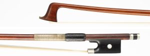 A nickel-mounted violin bow by Louis Bazin, France, circa 1930 — head and frog