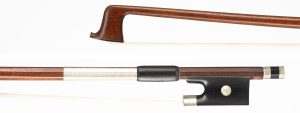 A nickel-mounted violin bow by Eugéne Cuniot (Cuniot-Hury), France, circa 1880 — head and frog