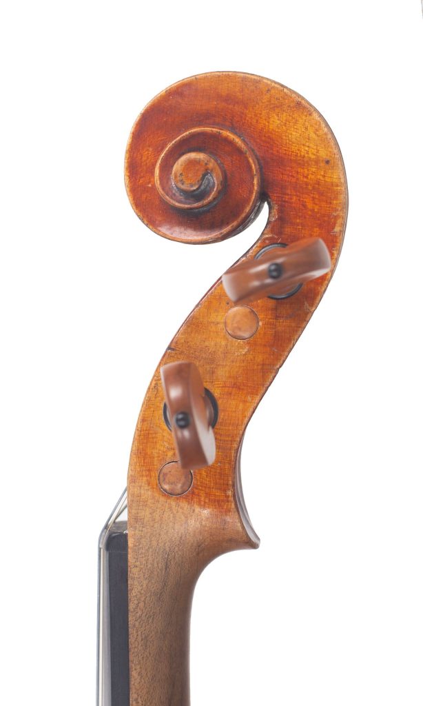 Violin, Workshop of Grandjon, Mirecourt, 1874 — scroll