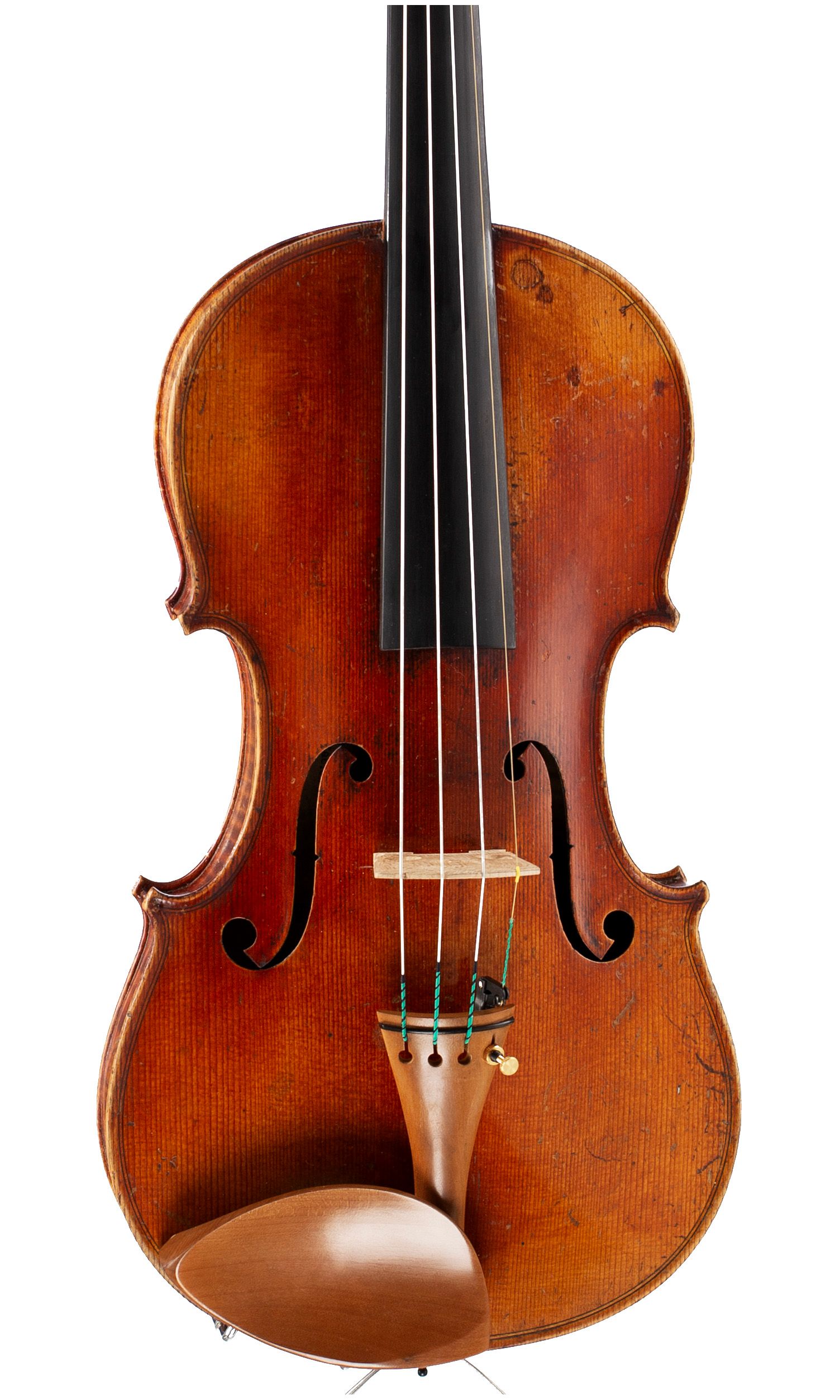 Violin, Workshop of Grandjon, Mirecourt, 1874 — angled view, 10°