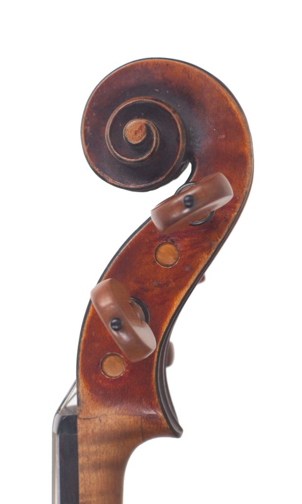 Violin by Justin Derazey, Mirecourt, 1859 — scroll