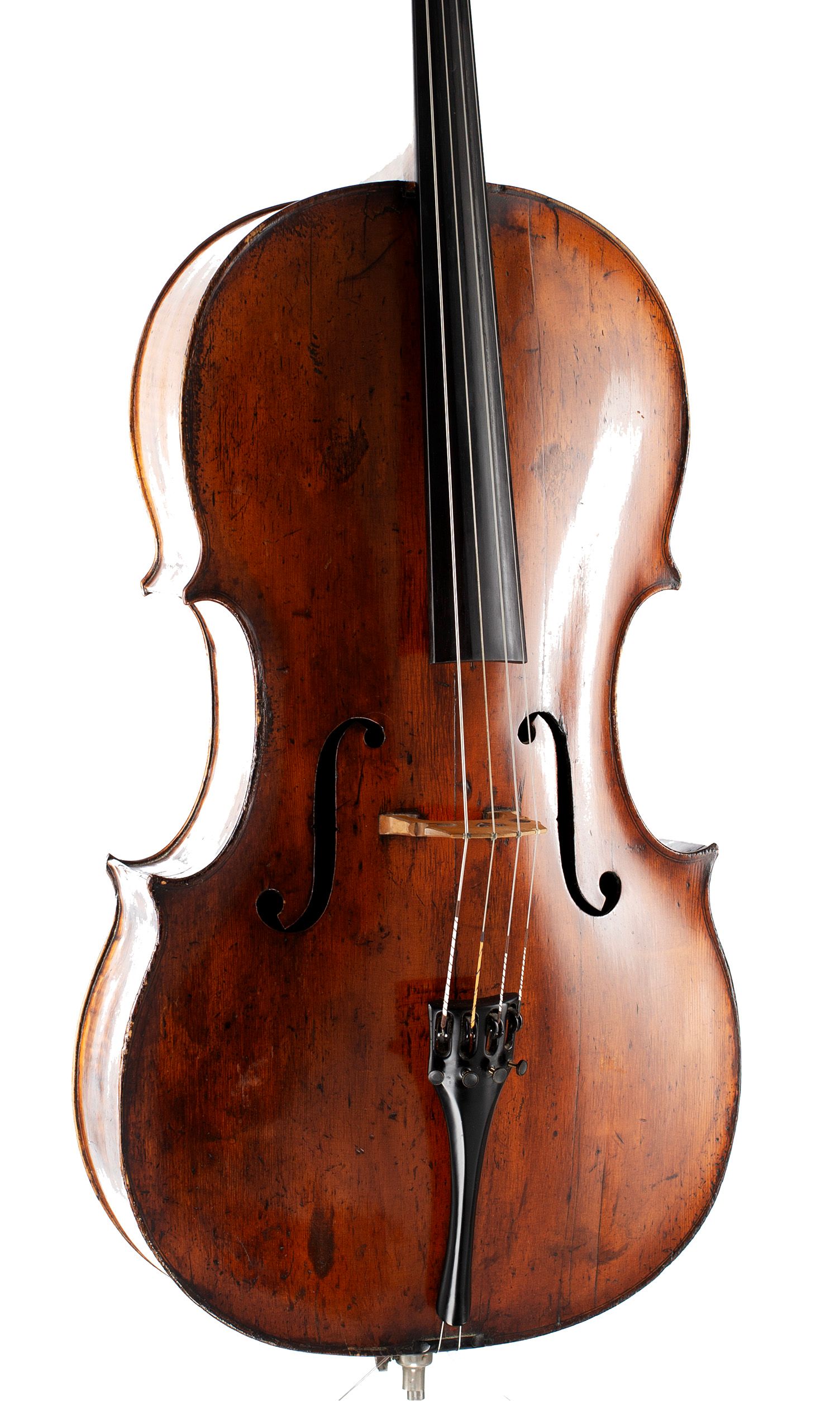 Cello, Circle of Thomas Kennedy, circa 1820 — angled view, 20°