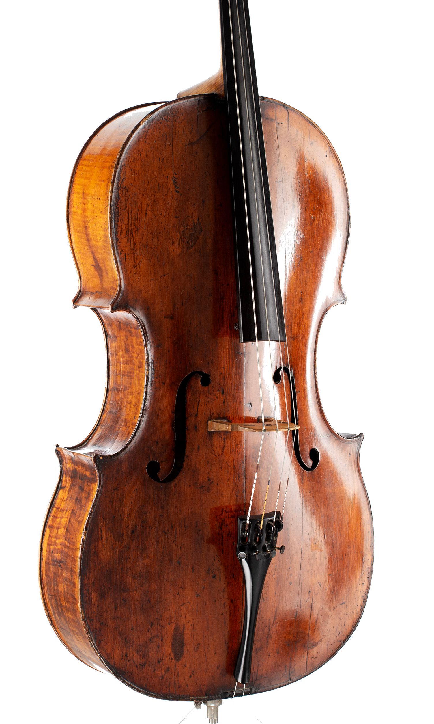 Cello, Circle of Thomas Kennedy, circa 1820 — angled view, 30°