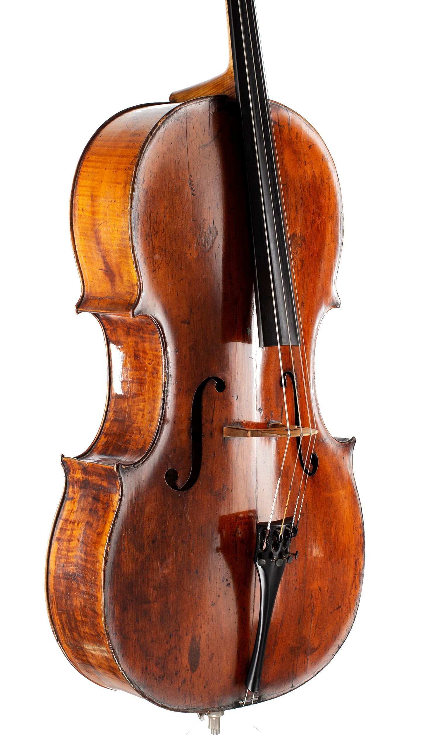 Cello, Circle of Thomas Kennedy, circa 1820 — angled view, 40°