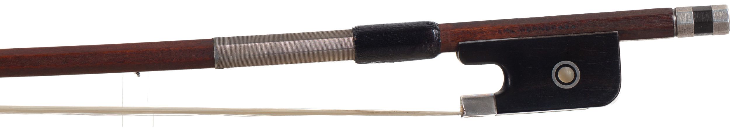 A silver-mounted cello bow by Emil Werner, Germany — frog